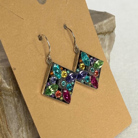 Firefly Mosaic Jewelry Silver Plated Rhinestone Dangle Drop Earrings 925 Hooks - Picture 4 of 16